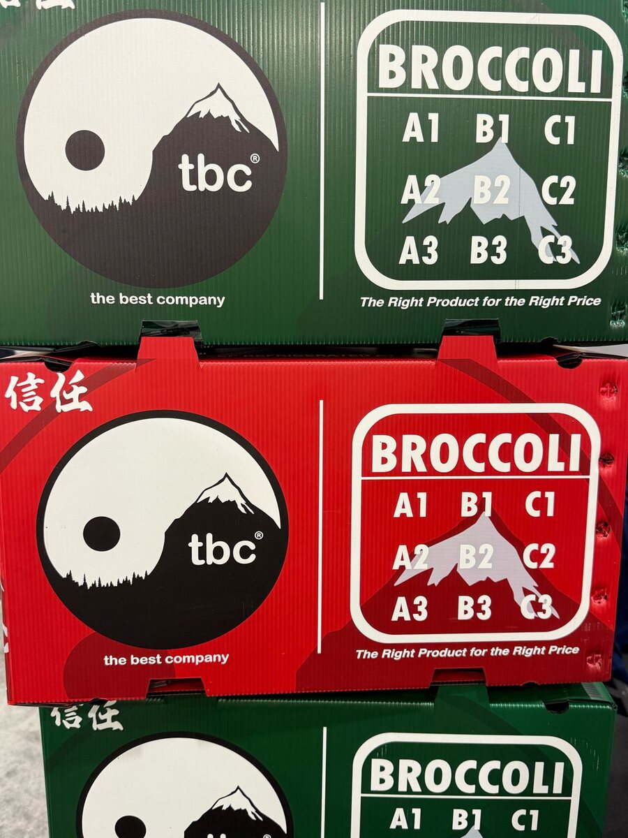 TBC red broccoli carton with the A1 to C3 grade grid
